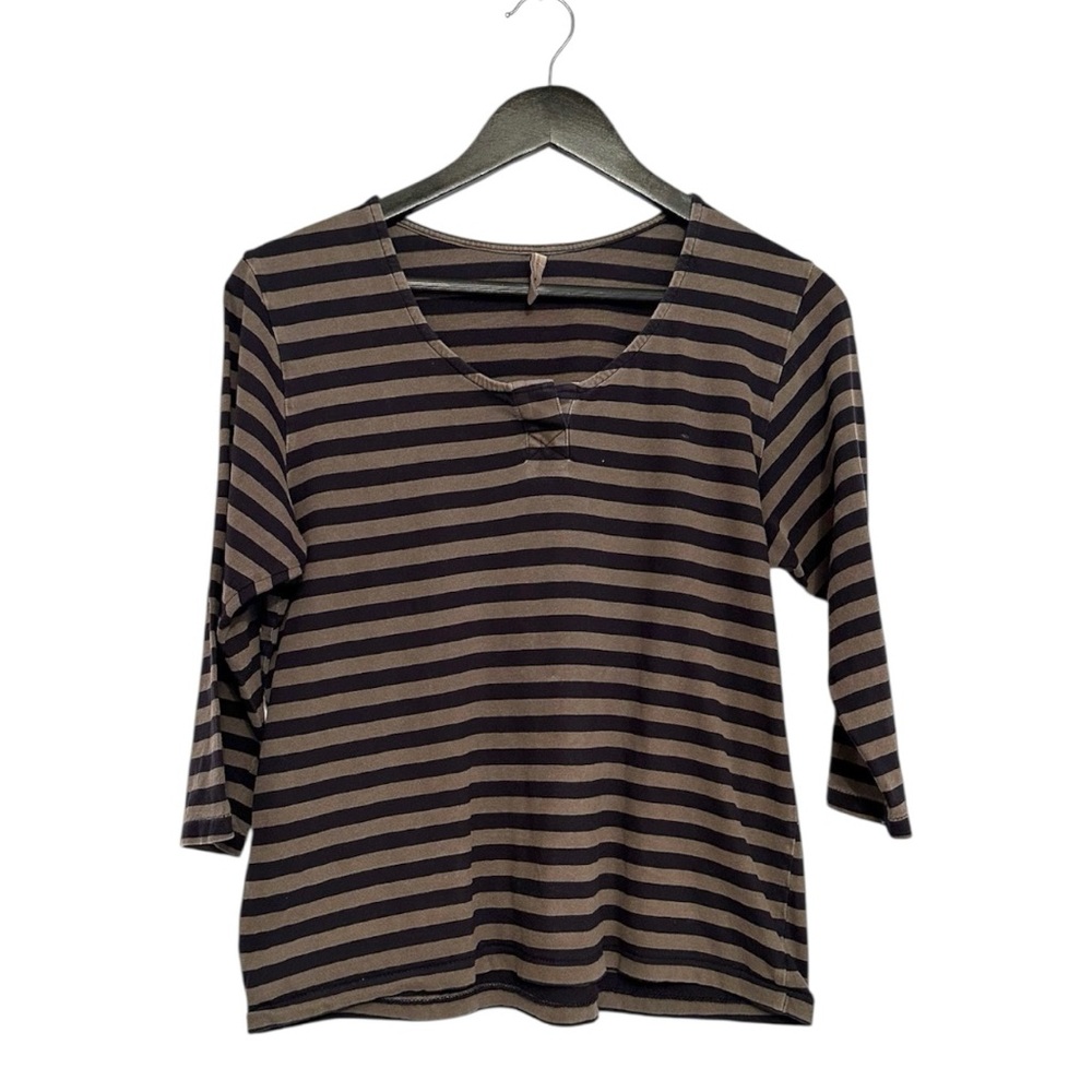 CHRISTINA LEHR Striped Top 3/4 Sleeve Soft Knit Size O/S Minimalist Gorpcore